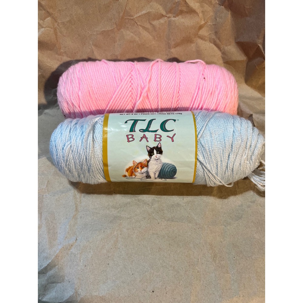 Red Heart 6oz TLC Baby Yarn Powder Blue &‎ Pink Sport Weight 3 Ply Acrylic Lot 2